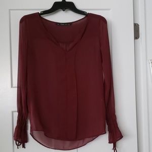 Zara Burgundy long sleeve blouse